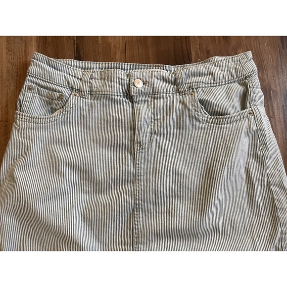 Westport Woman's Skort Blue White Railroad Pinstripe Denim Pockets Size 10 - Picture 2 of 5